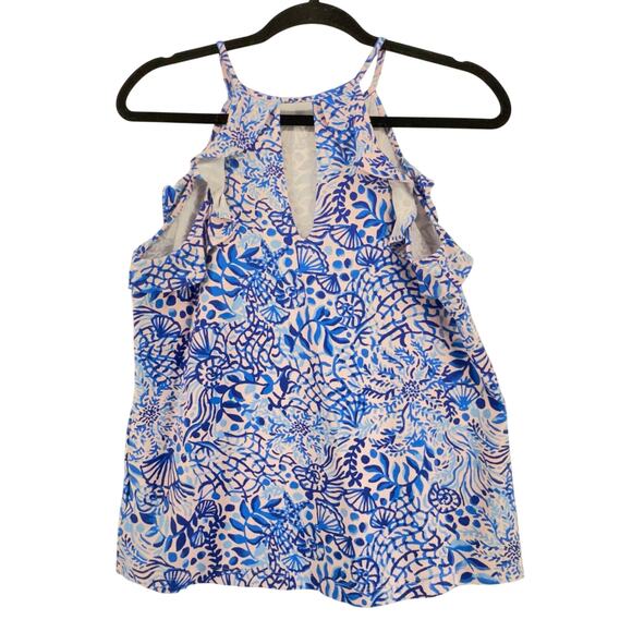 Lilly Pulitzer Blue Pink Seashell Print Sleeveless Tank Top Small S Cotton Blend - Picture 3 of 5